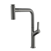 Modern Gun Grey Single Handle Single Hole Kitchen Faucet with Pull Down Sprayer