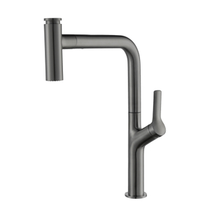 Modern Gun Grey Single Handle Single Hole Kitchen Faucet with Pull Down Sprayer