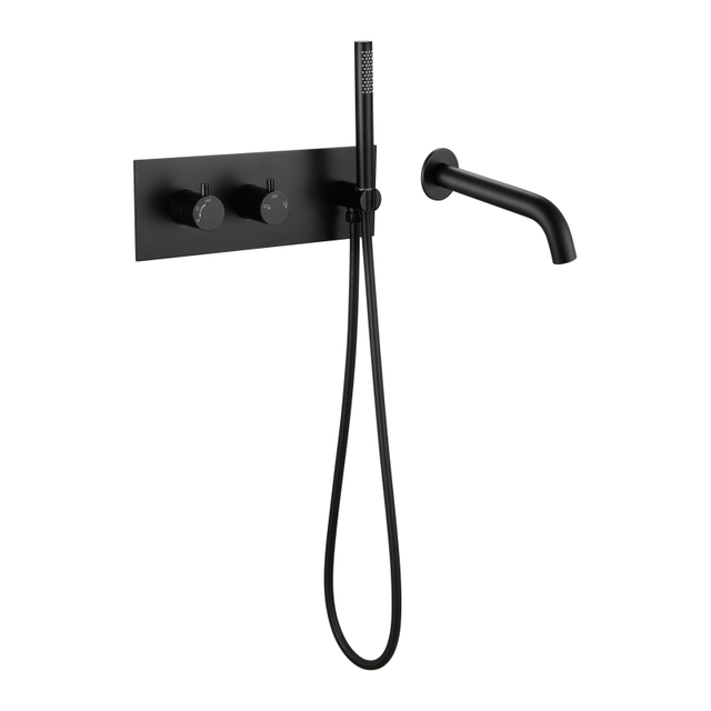 Modern 304 Stainless Steel Matte Black Wall Mounted Bathroom Concealed Tub Shower Faucet Set