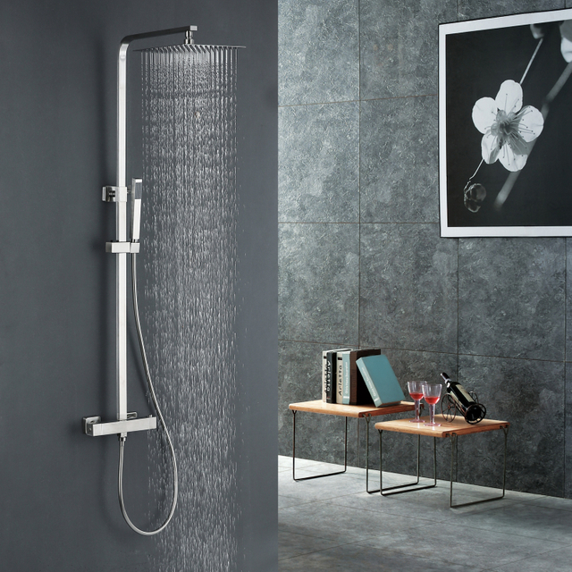 Modern 304 Stainless Steel Square Brushed Nickel Bathroom Thermostatic Shower Mixer Set