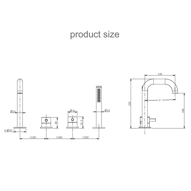 304 Stainless Steel Bathtub Faucet with Hand Shower