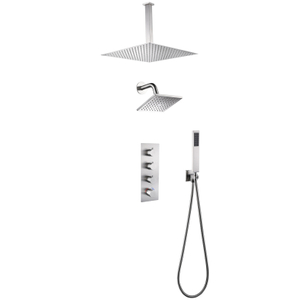 Modern Brushed Nickel Bathroom 3-function Concealed Thermostatic Shower Mixer Set