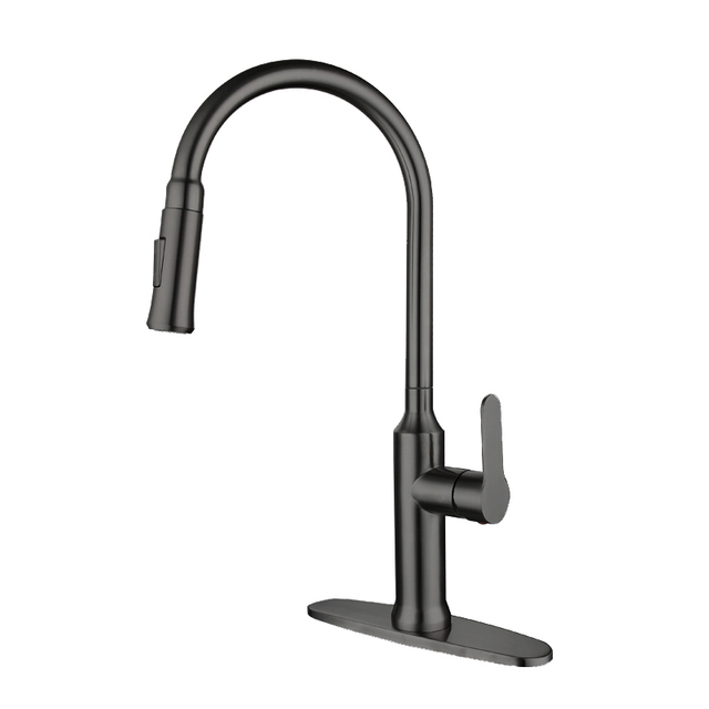 High End 304 Stainless Steel Gun Grey Single Handle Pull Down Sprayer Kitchen Faucet