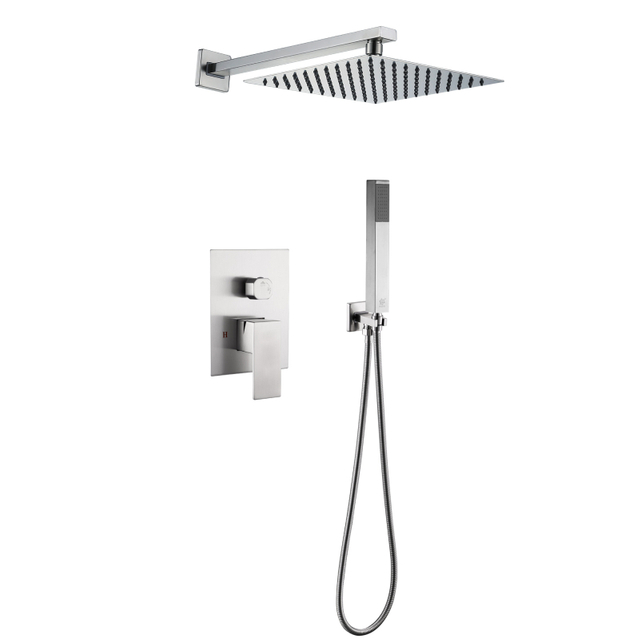 304 Stainless Steel Brushed Nickle square Hot Cold Mixer in Wall Mounted Rain Concealed Bathroom Shower Set 