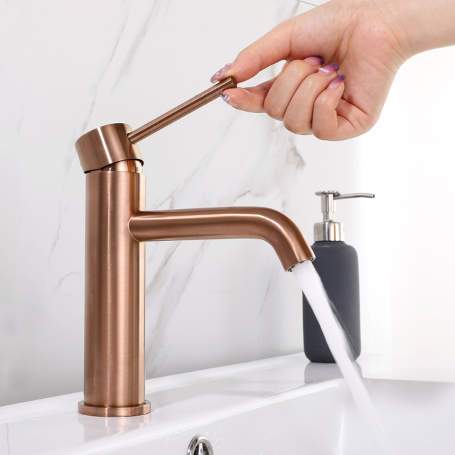 CUPC Certified High Quality 304 Stainless Steel Rose Gold Bathroom Single Handle Basin Faucet