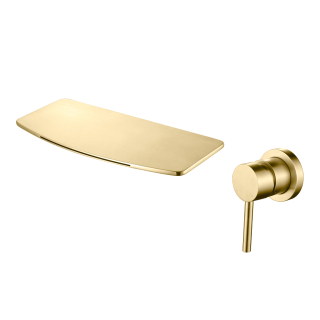304 Stainless Steel brushed gold Wall Mount Waterfall Single Handle Bathroom Sink Faucets