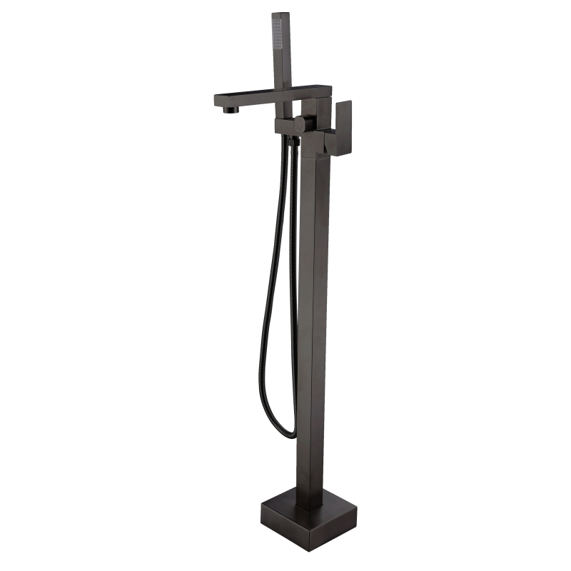 gun black square Stainless Steel Floor bathtub faucet