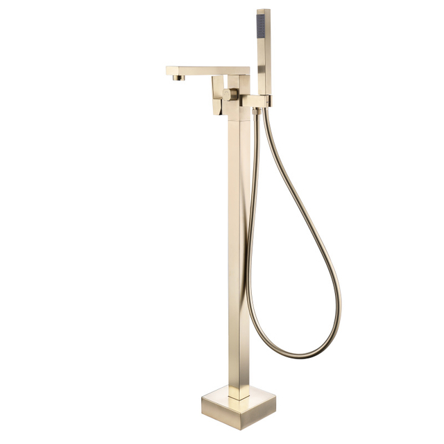 CUPC High Quality Square 304 Stainless Steel Brushed Gold Multi-functional Bathroom Floor Shower Free Standing Bathtub Faucets 
