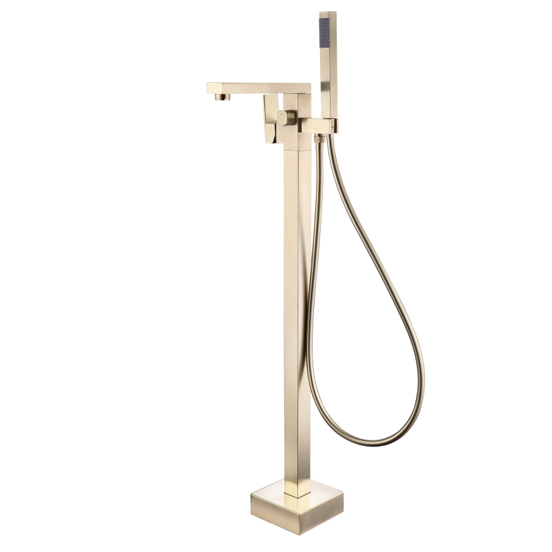 Brushed Gold square Stainless Steel Floor bathtub faucet