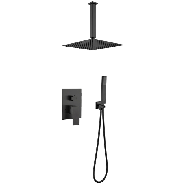 Modern 304 Stainless Steel gun black Square Hot Cold Mixer in Wall Mounted Rain Concealed Bathroom Shower Set