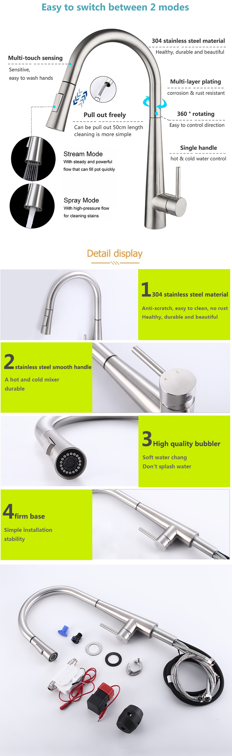 Touch sensor Pull out kitchen mixer faucet