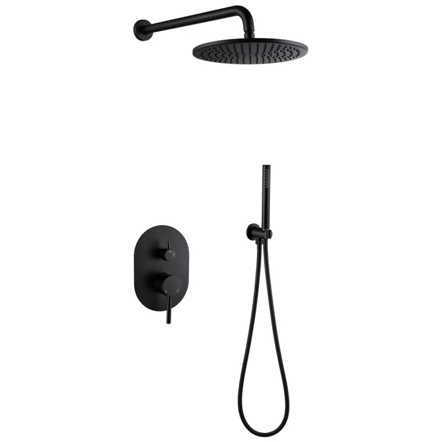 Wall Mounted Hidden 304 Stainless Steel Black Rainfall Bathroom Shower Mixer Set 