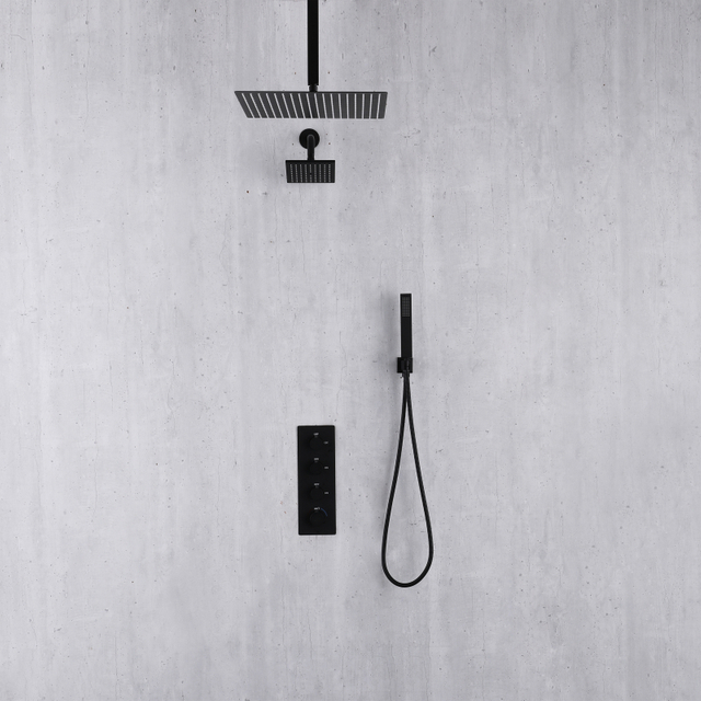 Modern Black Bathroom 3-function Concealed Thermostatic Shower Mixer Set