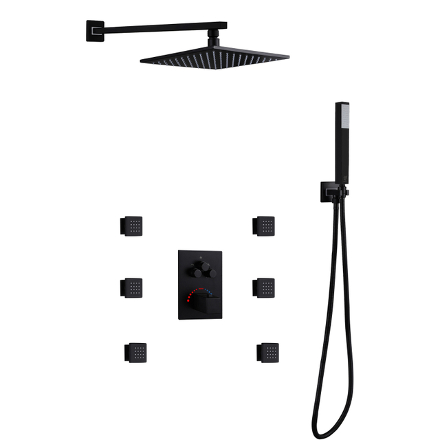 Modern 304 Stainless Steel Black Bathroom 3-function LED Concealed Thermostatic Shower Mixer