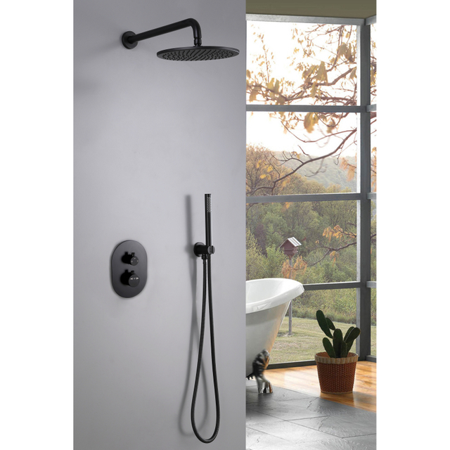 Modern 304 Stainless Steel Bathroom Black Concealed Thermostatic Shower Set