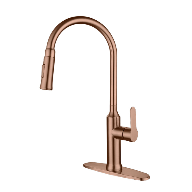 High End 304 Stainless Steel Rose Gold Single Handle Pull Down Sprayer Kitchen Faucet