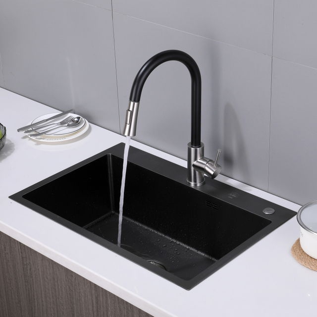 Modern 304 Stainless Steel Matte Black Touch Sensor Pull Out Kitchen Mixer Faucet