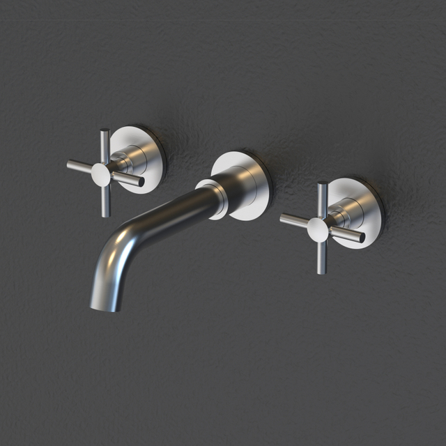 304 Stainless Steel Brushed Nickel Wall Mount Bathroom Basin Double Handle Faucet 