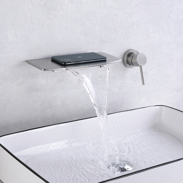 304 Stainless Steel Rose Gold Wall Mount Waterfall Single Handle Bathroom Sink Faucets