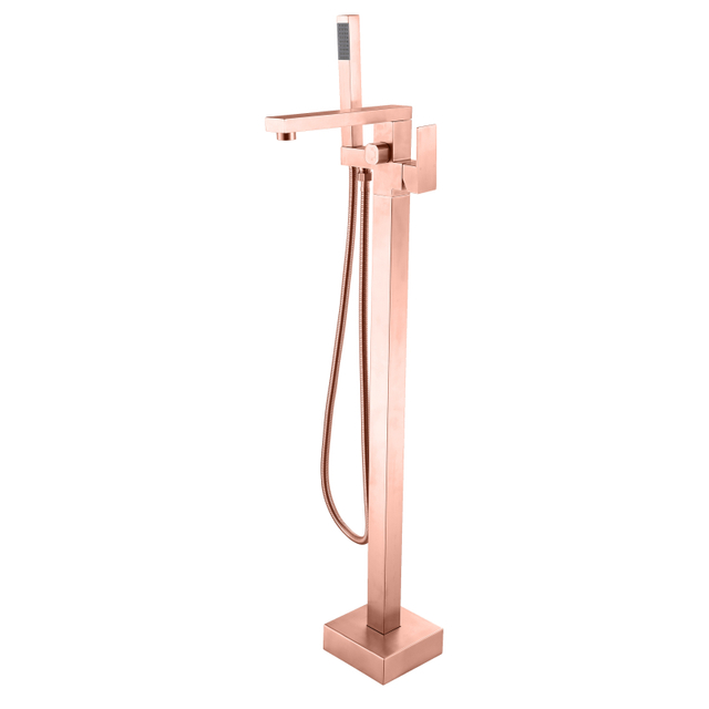 CUPC High Quality Square 304 Stainless Steel Copper Rose Gold Multi-functional Bathroom Floor Shower Free Standing Bathtub Faucets 