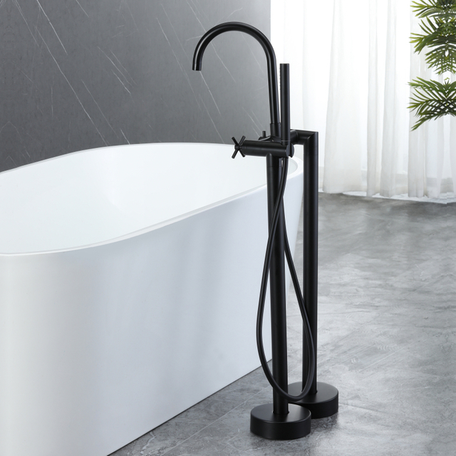 CUPC High Quality 304 Stainless Steel Matte Black Multi-functional Bathroom Floor Shower Free Standing Bathtub Faucets 