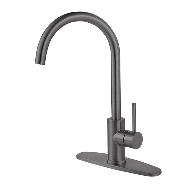 Traditional 304 Stainless Steel Gun Grey Single Handle Kitchen Faucet