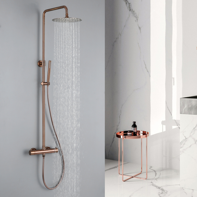 Modern 304 Stainless Steel Rose Gold Bathroom Thermostatic Shower Mixer Set