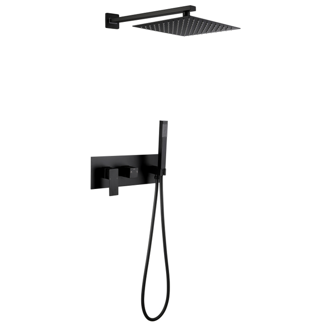 304 Stainless Steel black Wall Mounted Bathroom Concealed shower faucet set