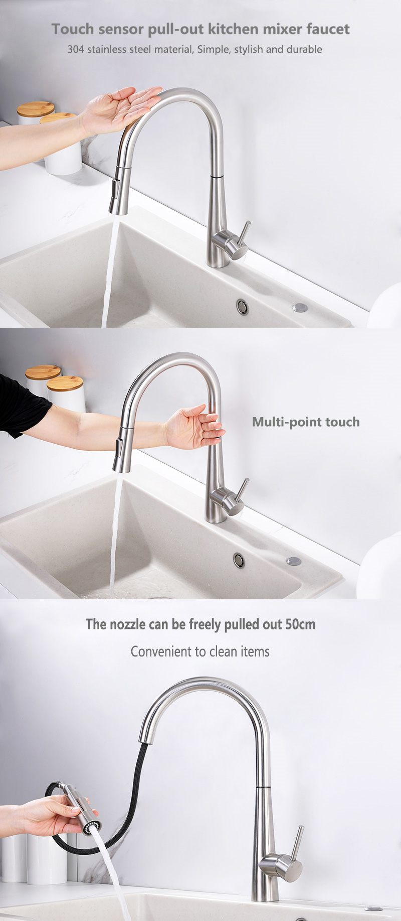 Touch sensor Pull out kitchen mixer faucet