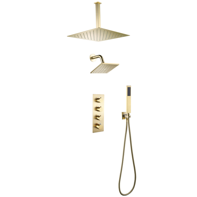 Modern Brushed Gold Bathroom 3-function Concealed Thermostatic Shower Mixer Set