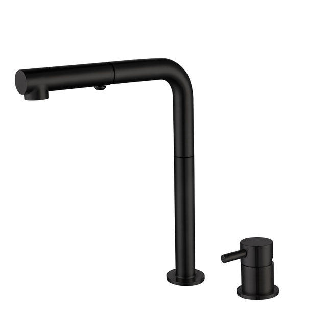 Luxury 304 Stainless Steel Matte Black Separate Handle Pull Down Kitchen Sink Faucets