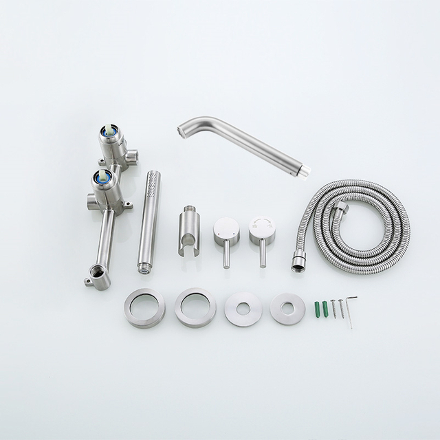 Brushed Nickel Wall Mounted 304 Stainless Steel Bathroom Shower And Tub Faucet Sets