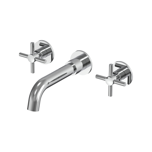 304 Stainless Steel Chrome Wall Mount Bathroom Basin Double Handle Faucets 