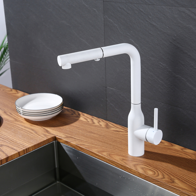 Luxury 304 Stainless Steel White 360 Degrees Pull Out Kitchen Sink Faucets