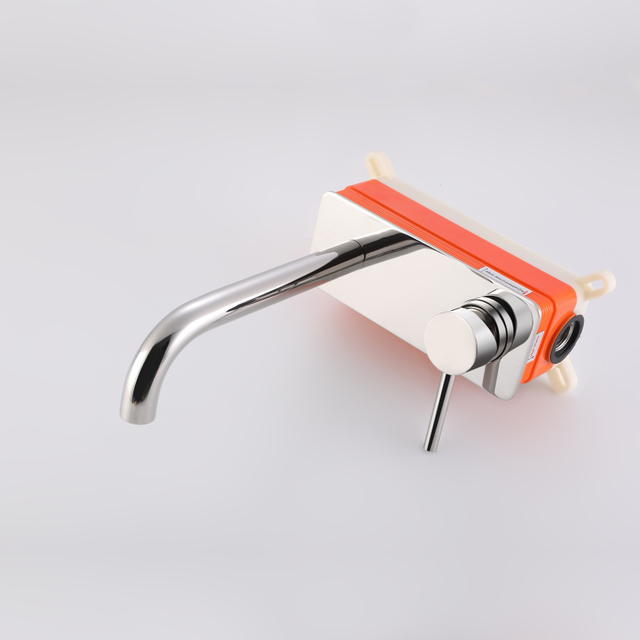 Modern 304 Stainless Steel Chrome Wall Mount Single Handle Bathroom Sink Faucet