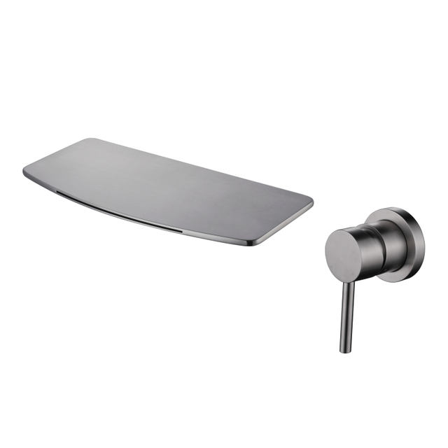 304 Stainless Steel Gun Grey Ycfaucet Wall Mount Waterfall Single Handle Bathroom Sink Faucets