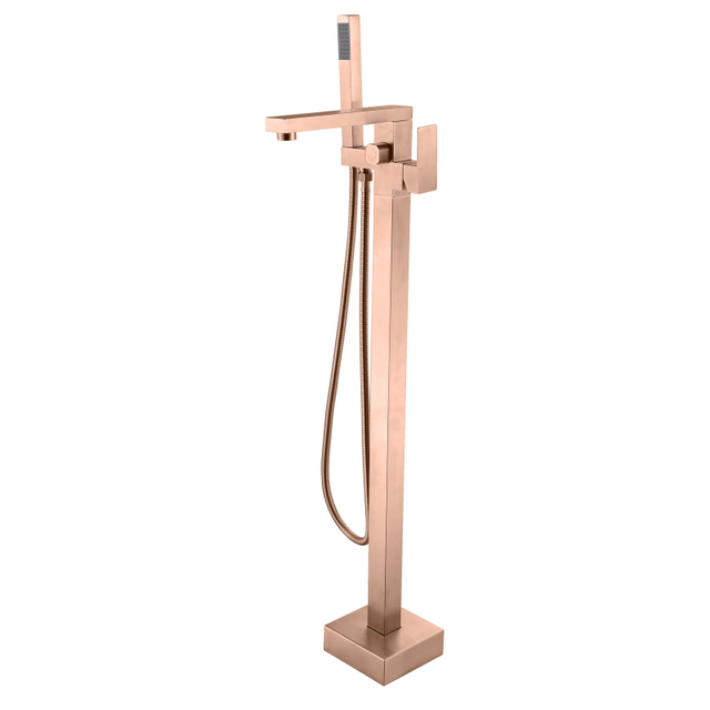 CUPC High Quality Square 304 Stainless Steel Rose Gold Multi-functional Bathroom Floor Shower Free Standing Bathtub Faucets 
