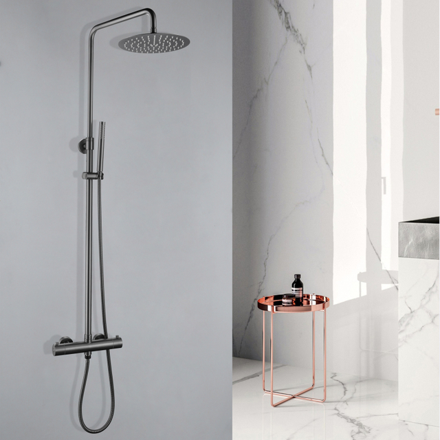 White Modern 304 Stainless Steel Gun Black Bathroom Thermostatic Shower Mixer Set 