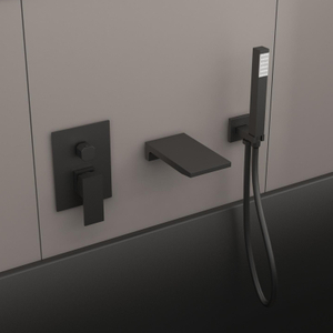 Matte Black Wall Mount Waterfall Bathtub Faucet with Hand Shower