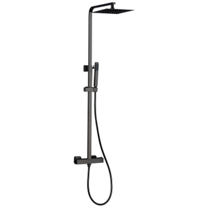 Modern 304 Stainless Steel Square Gun Black Bathroom Thermostatic Shower Mixer Set