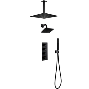 Modern Black Bathroom 3-function Concealed Thermostatic Shower Mixer Set