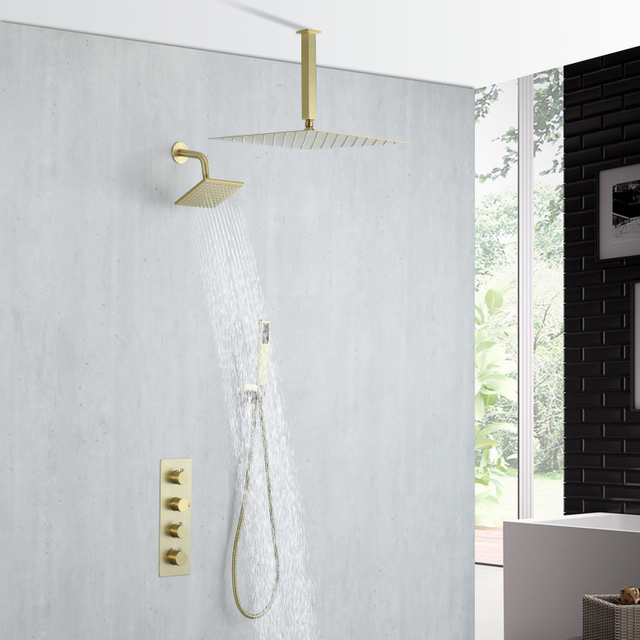 Gold Modern Brushed Gold Bathroom 3-function Concealed Thermostatic Shower Mixer Set