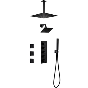 Modern black Bathroom 4-function Concealed Thermostatic Shower Mixer Set