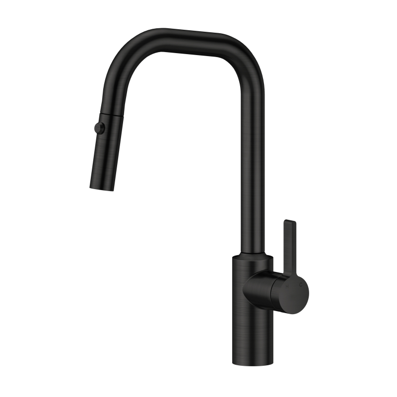 304 stainless steel matte black Pull out kitchen mixer faucet