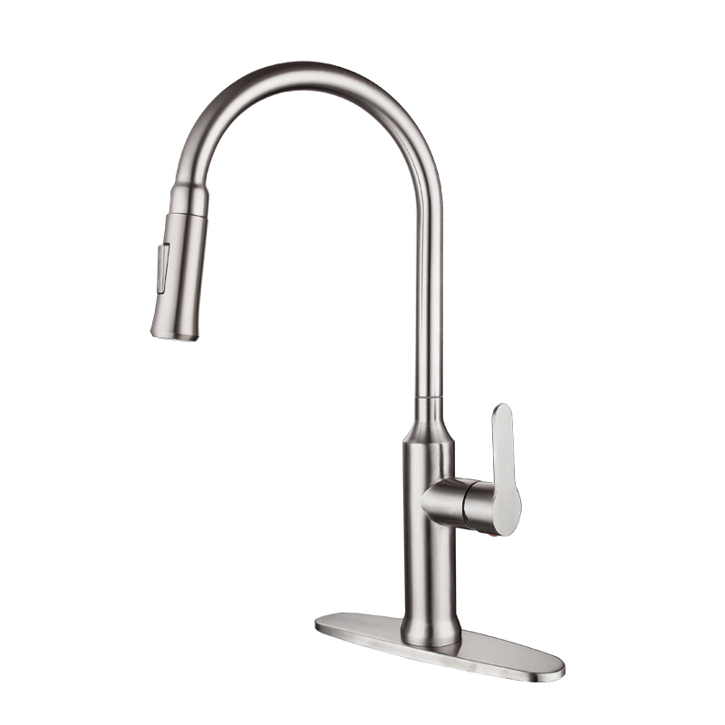 304 stainless steel brushed Pull out kitchen mixer faucet