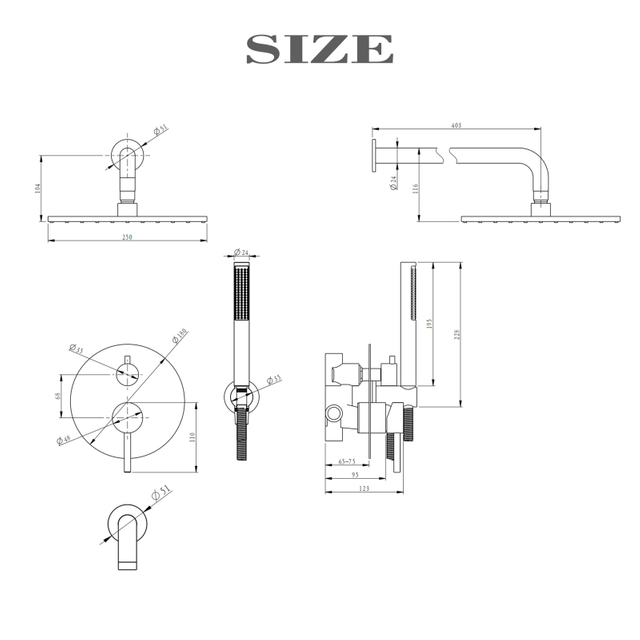 304 Stainless Steel Gun Grey Wall Mounted Bathroom Concealed Shower And Tub Faucet Sets